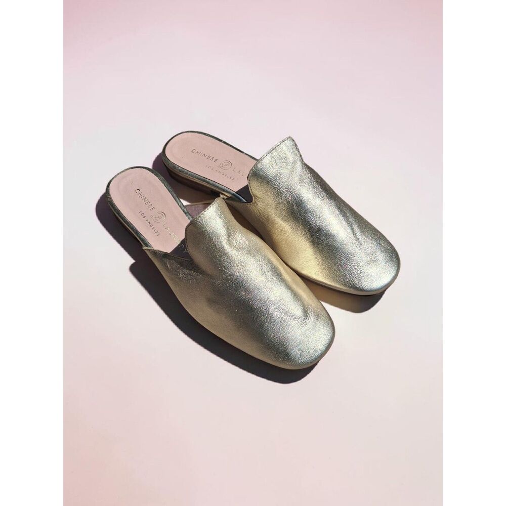 Chinese Laundry Metallic Gold Mules Slides Flat Loafers Sz 6.5